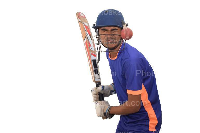 Cricket Ball Hitting Crickter Helmet Stock Image