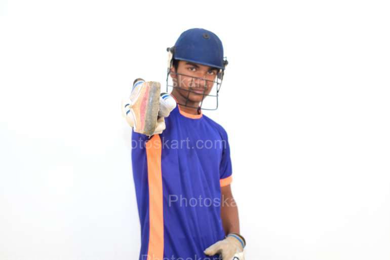 Cricket Batsman Showing His Bat Stock Image