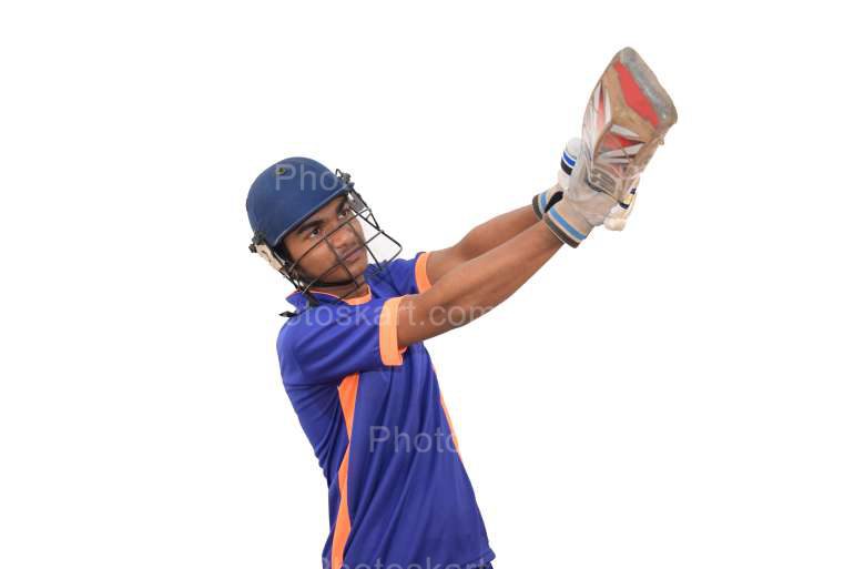 Cricket Batsman Playing Hook Shot Stock Photo