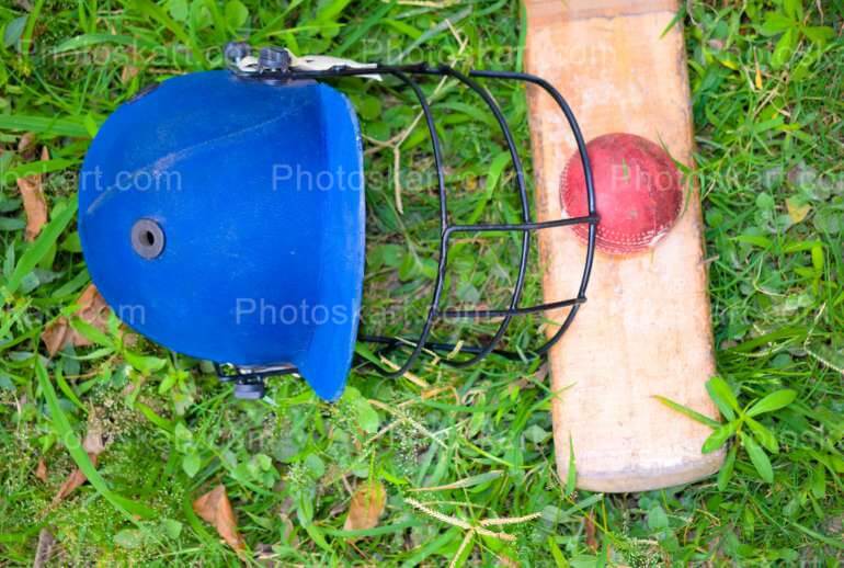 Stock Images Of Cricket Bat Ball And Helmet In A Playground