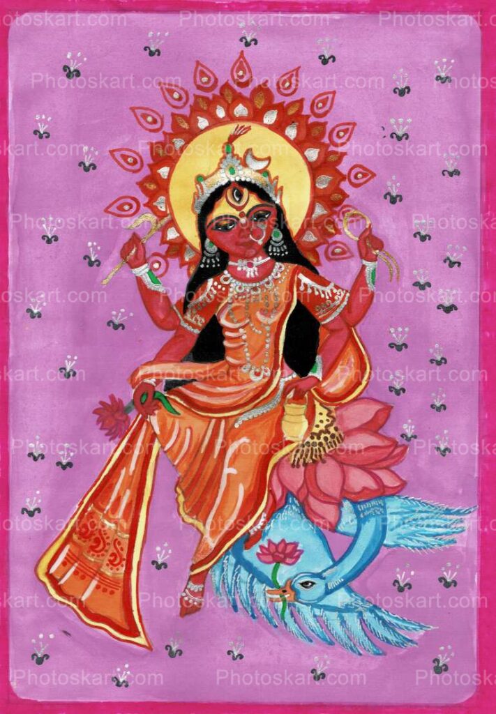 Hand drawing of indian hindu goddess saraswati Vector Image