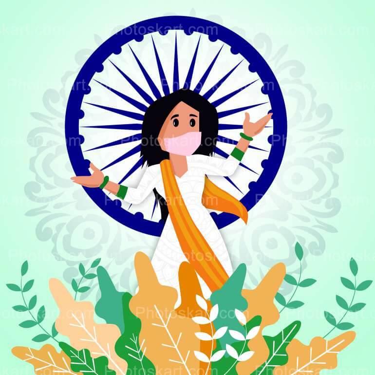 A Girl Wear Mask With Indian Flag Images Free Vector Image