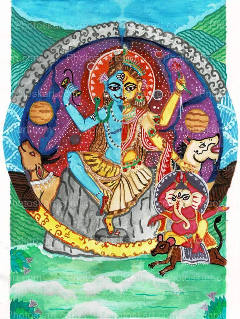 Ardhnarishwar Colorful Drawing Stock Images