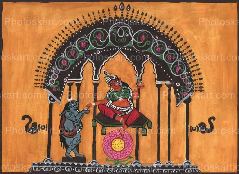 Hindu Goddess Annapurna Colorful Drawing Stock Images