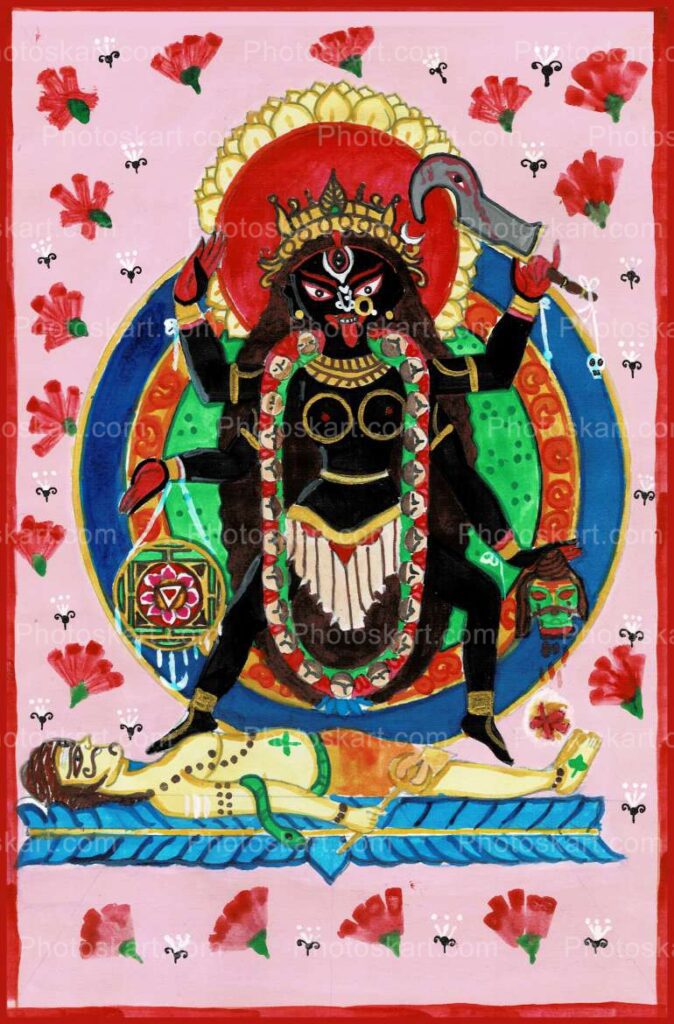 Hindu Goddess Kali Colorful Drawing Stock Image