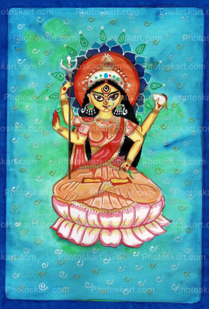 Hindu Goddess On Lotus Art Drawing Stock Images