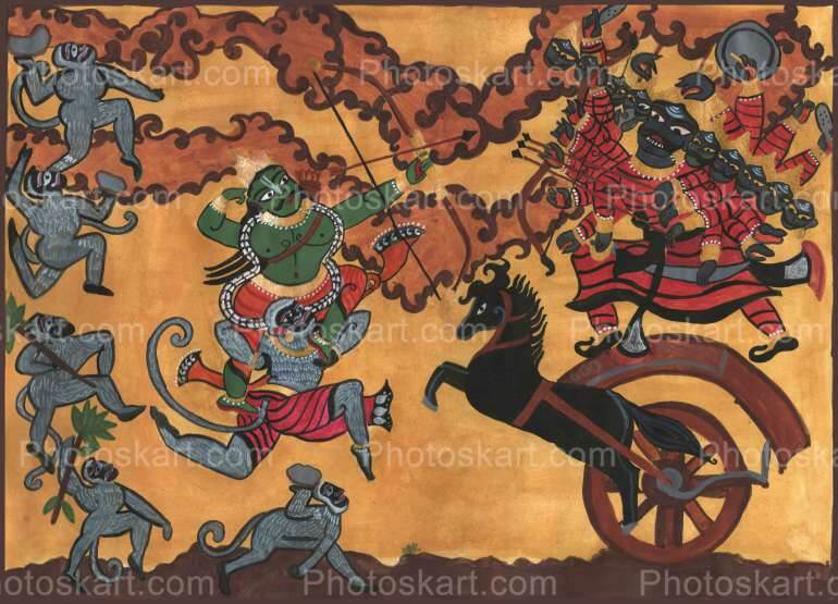 Ram And Ravana War Colorful Drawing Stock Images