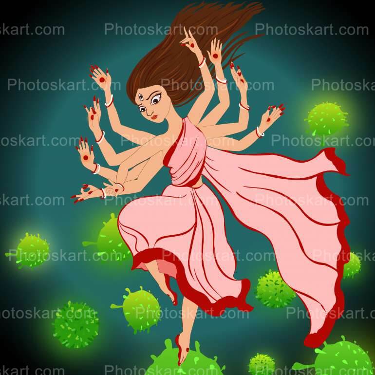 Maa Durga Defeating Corona Virus Stock Images