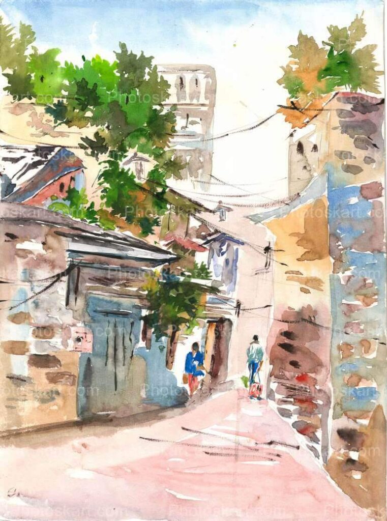 Portrait Of A City Watercolor Drawing Images