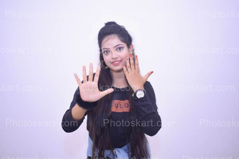 Modern Stylish Girl Showing Five Fingers