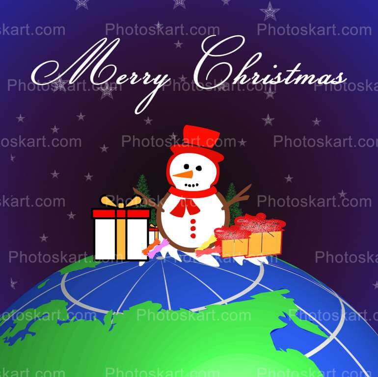 Snowman Sitting Over Earth Vector Image
