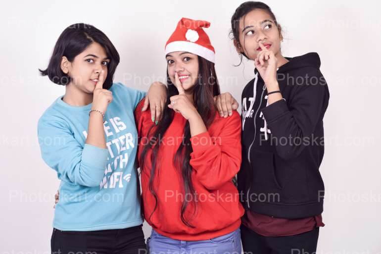3 Indian College Girl With Christmas Cap
