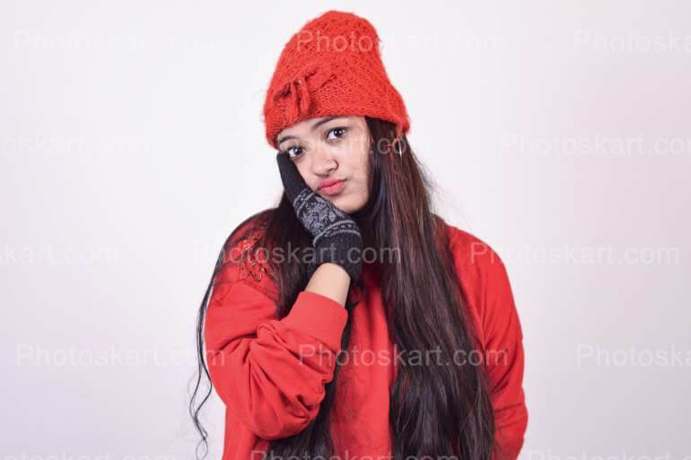 Beautiful Indian Girl With Red Winter Dress