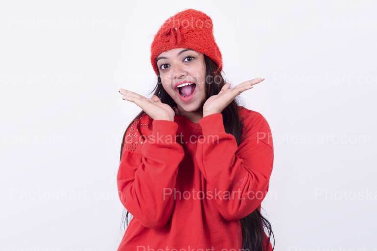 Pretty Indian Girl With Red Winter Cloth