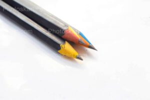 3 pencils in one frame stock images