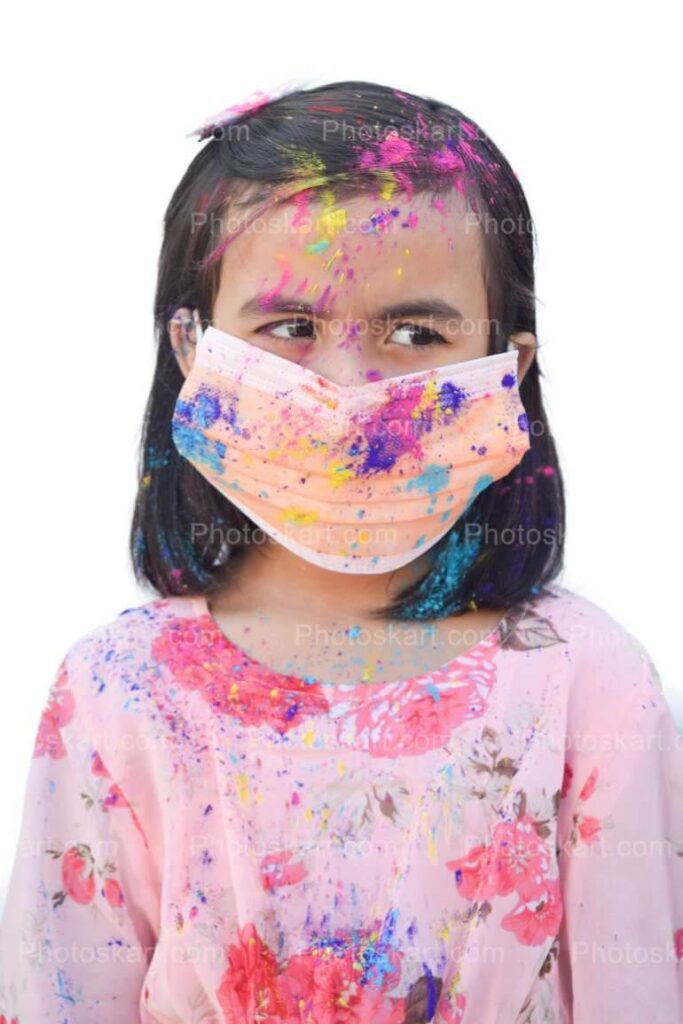 A Cute Girl Wearing Mask In Holi Festival