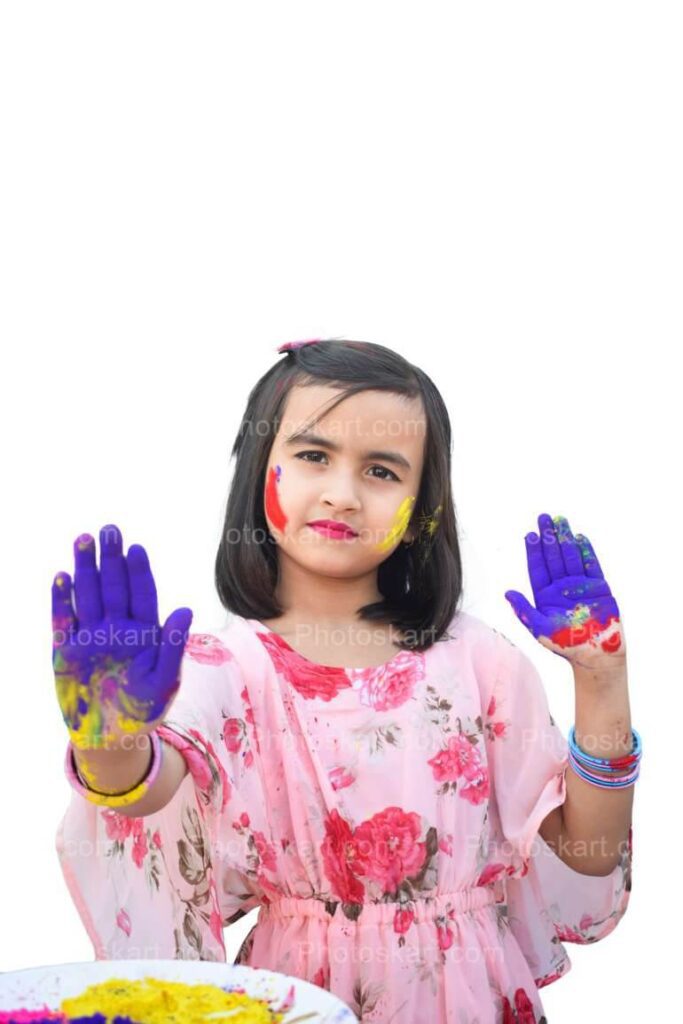 A Cute Indian Girl Posing In Holi Festival Stock Photo