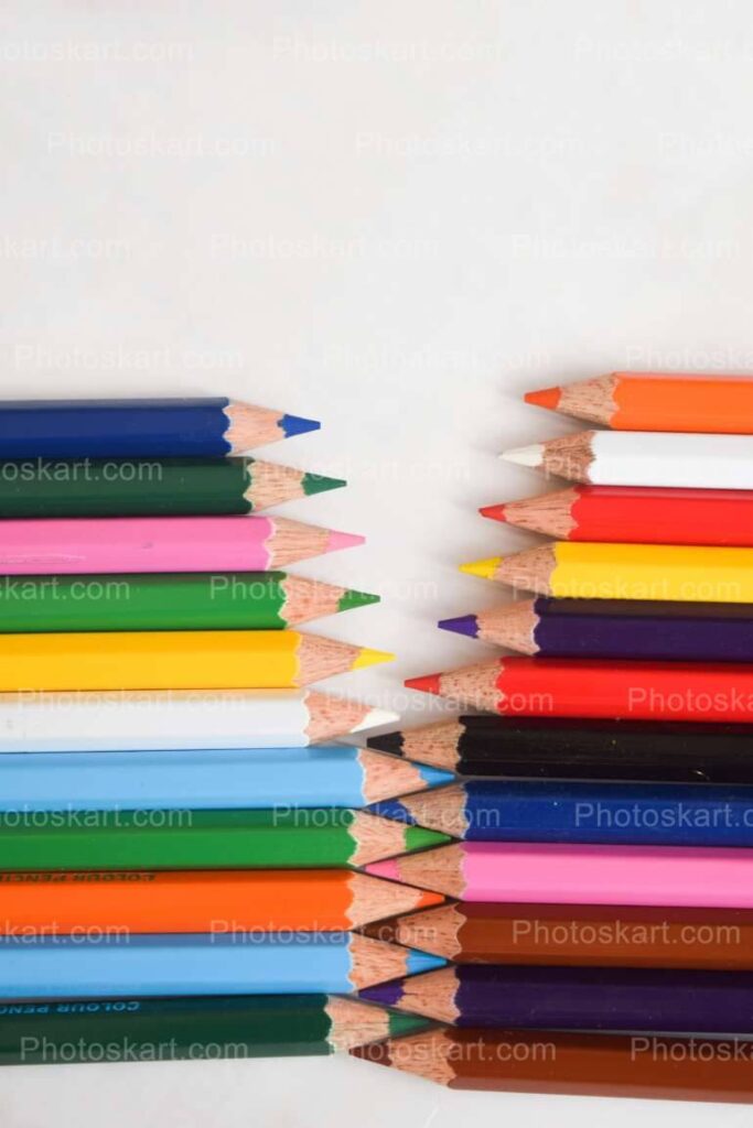 A Set Of Colored Pencils In A Row Stock Images