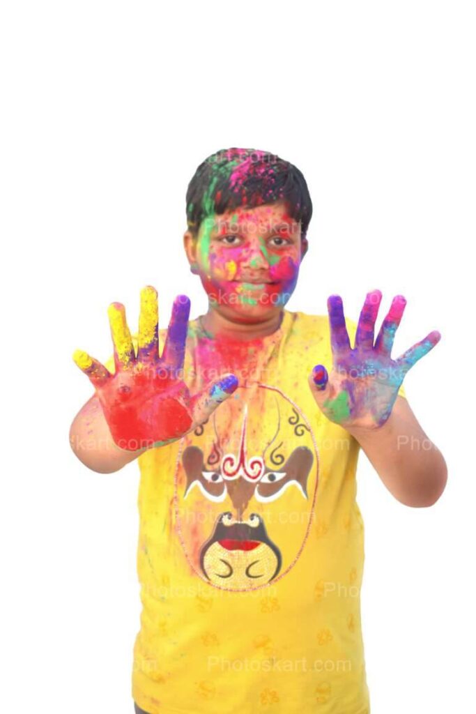 A Smart Indian Boy Showing His Colorful Hands