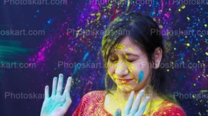 beautiful indian girl celebrate holi stock image