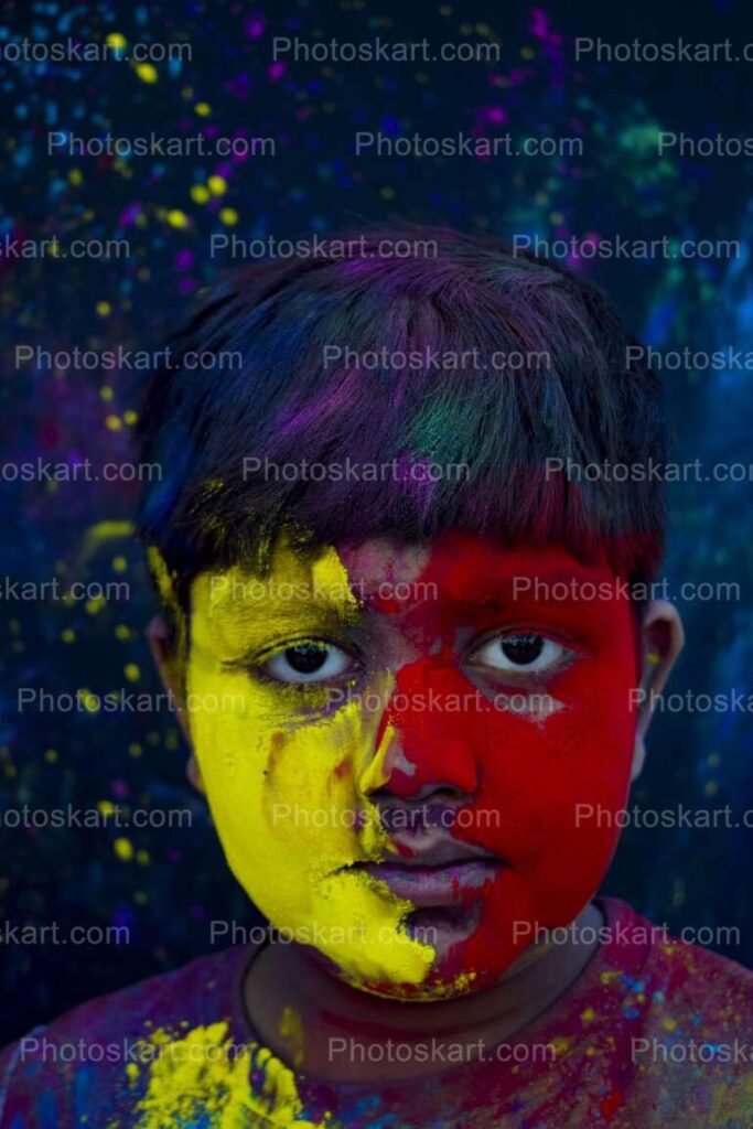 Boy Closeup Face Color On Holi Festival