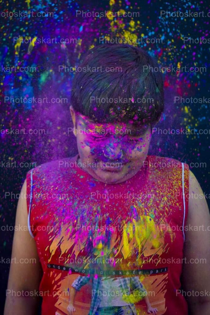 Boy Playing Holi And Showing Face Expression