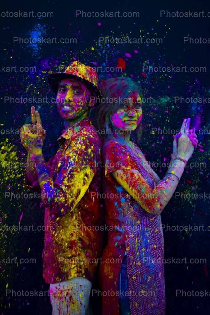 Brother And Sister Playing Holi Festival