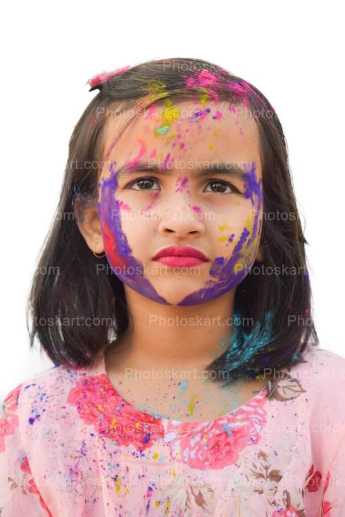 Cute Girl Portrait In Holi Festival Stock Image
