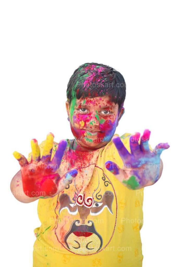 Cute Indian Boy Celebrate Holi Festival