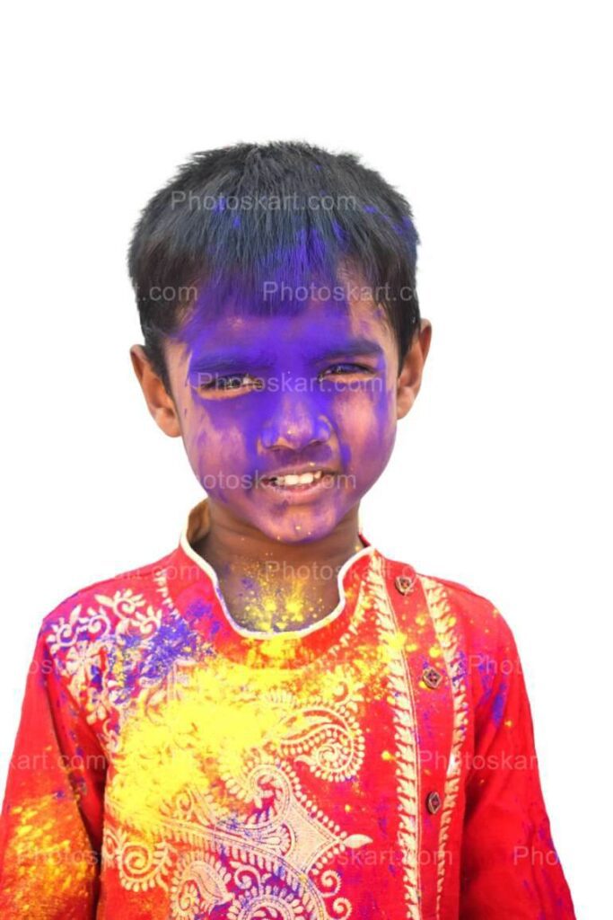 Cute Indian Boy Happy Holi Celebration