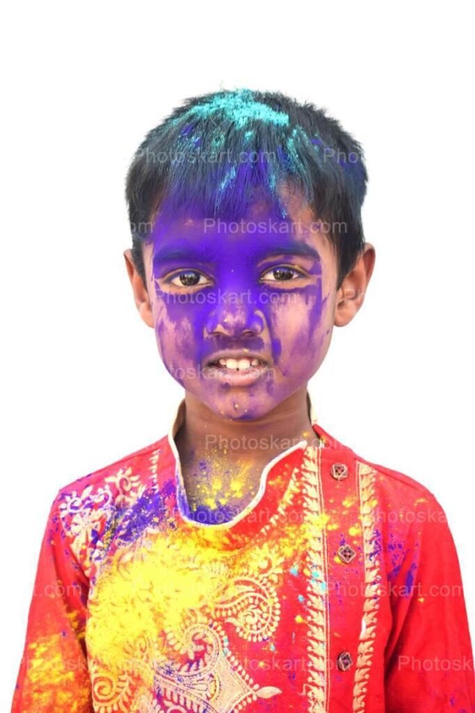 Cute Indian Boy Smiling With Coloful Face