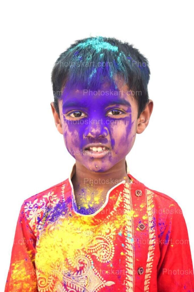 Cute Indian Boy Smiling With Coloful Face