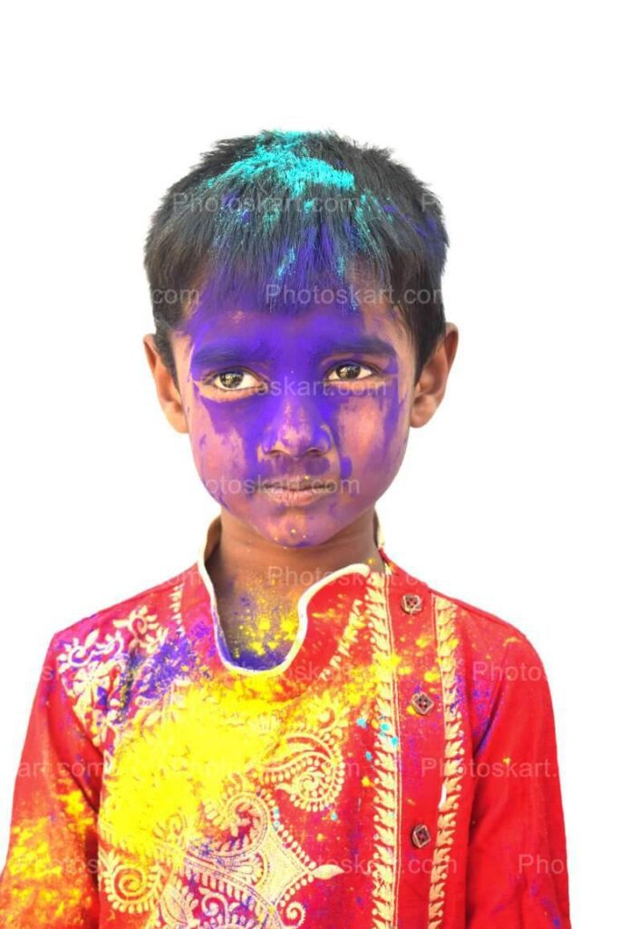 Cute Indian Boy With Coloful Face Stock Image