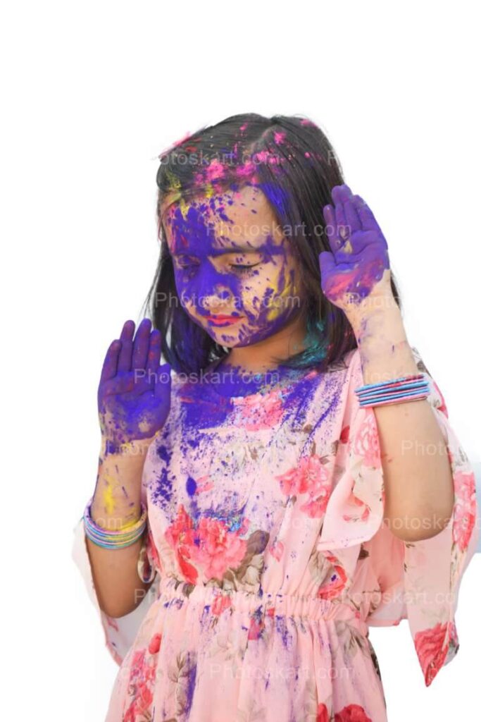 Cute Indian Girl Playing With Color In Holi