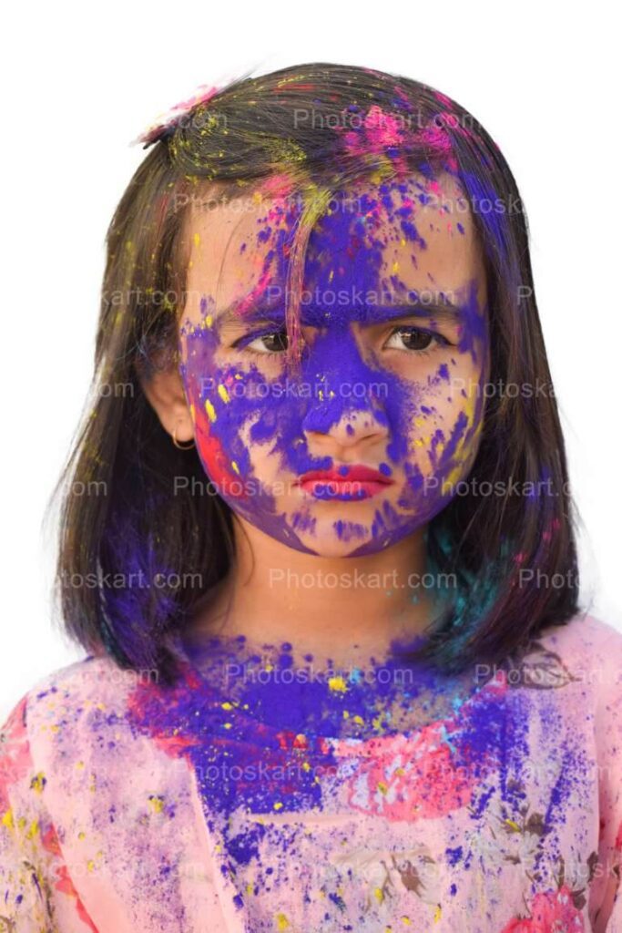 Cute Indian Girl With Colorful Face Stock Image