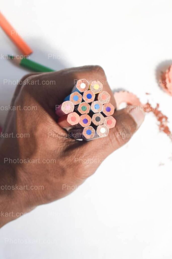 Hand Holding Color Pencils Stock Images