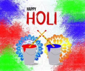 happy holi wishing with two buckets of colors