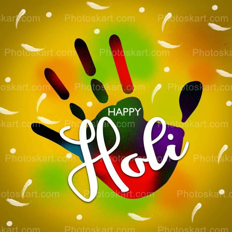 Holi Wishing With Colorful Hand Print Vector