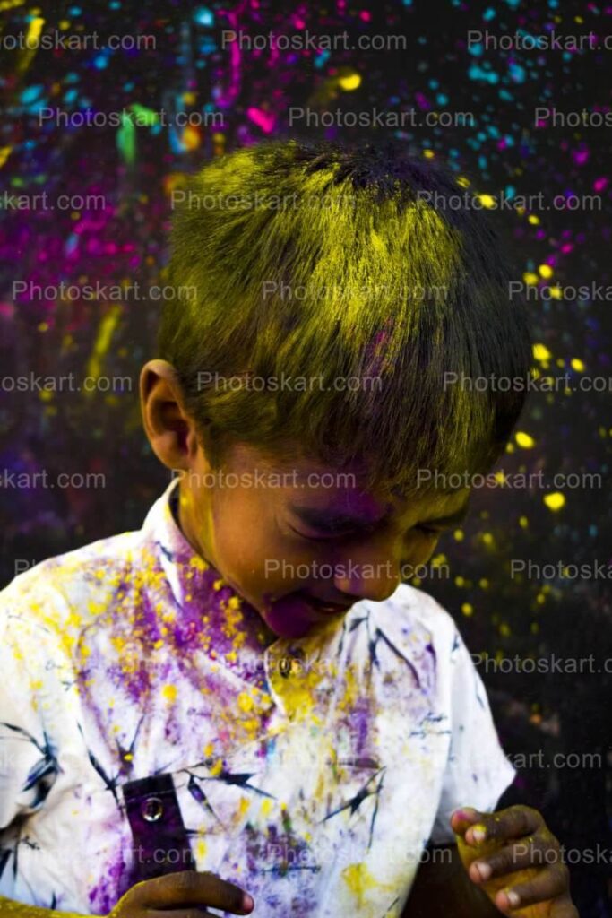 Indian Baby Boy Enjoying Holi Festival