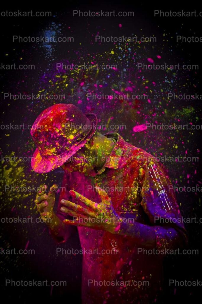 Indian Boy Celebrate Holi Moments Stock Image