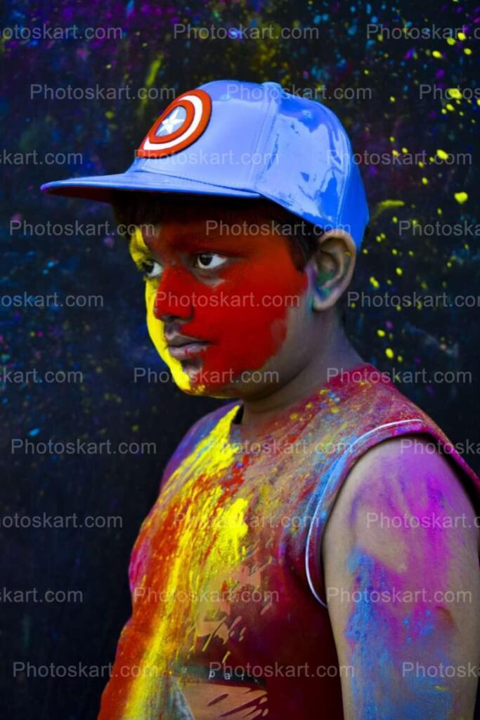 Indian Boy Painted Face Holi Images