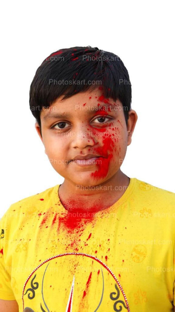 Indian Boy Posing In Holi With Yellow Tshirt