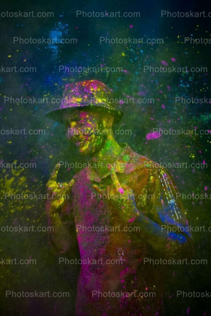 Indian Boy Showing Gesture During Holi