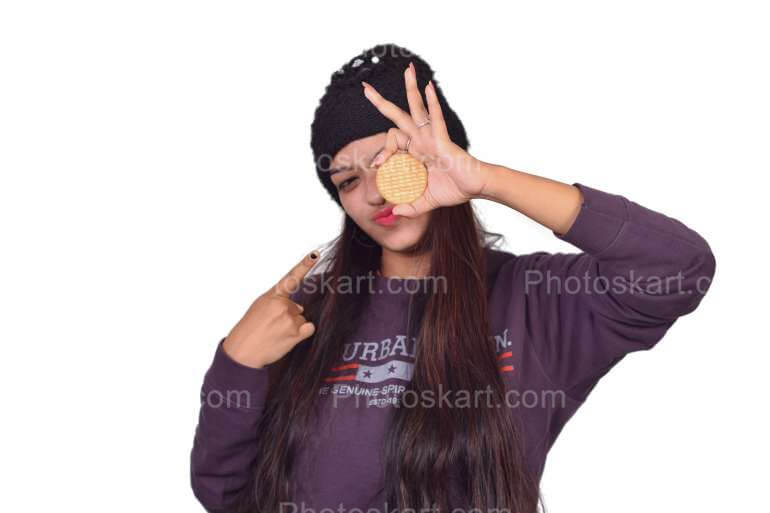 Indian Girl Showing Marie Biscuit Stock Images