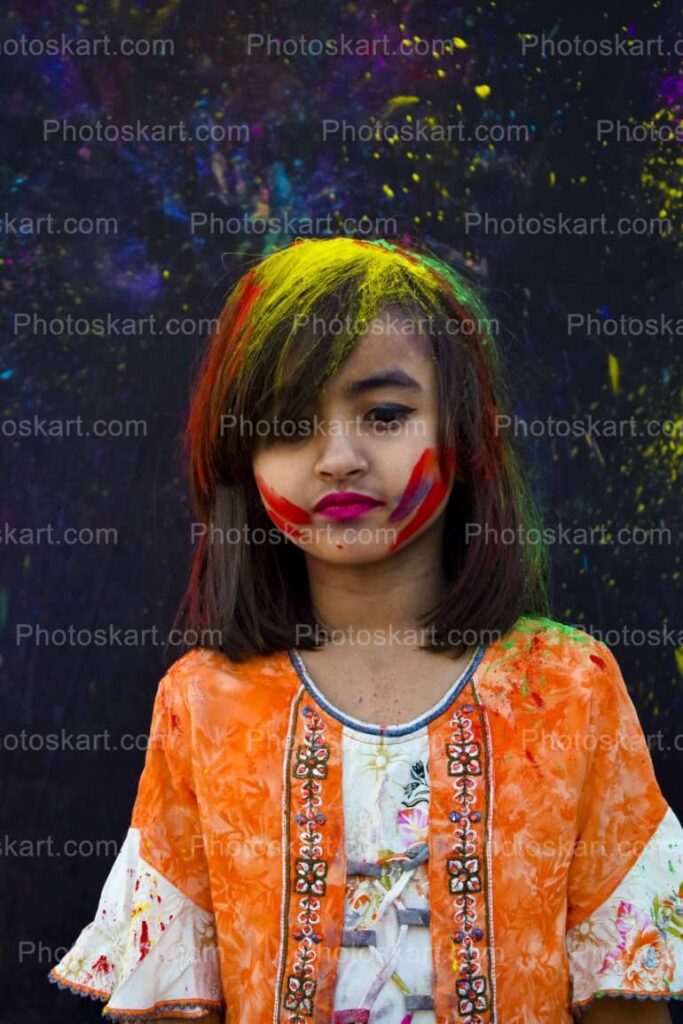 Little Cute Girl Playing With Holi Color