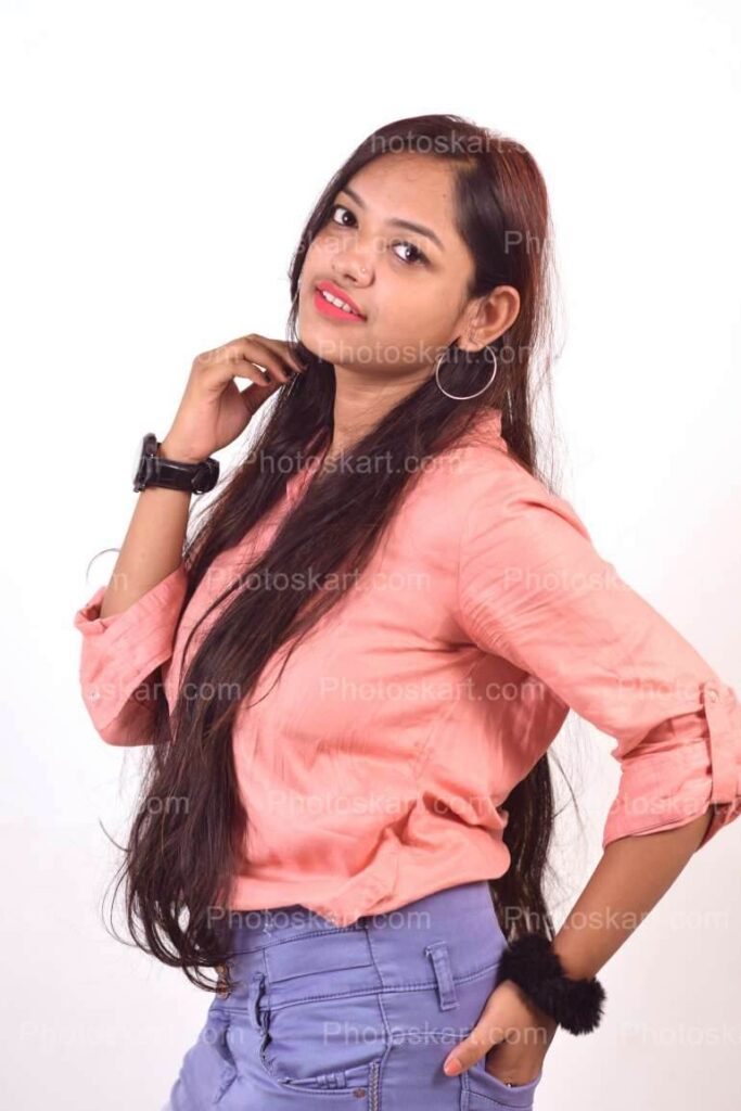 Long Hair Indian Girl In Pink Dress Stock Photo
