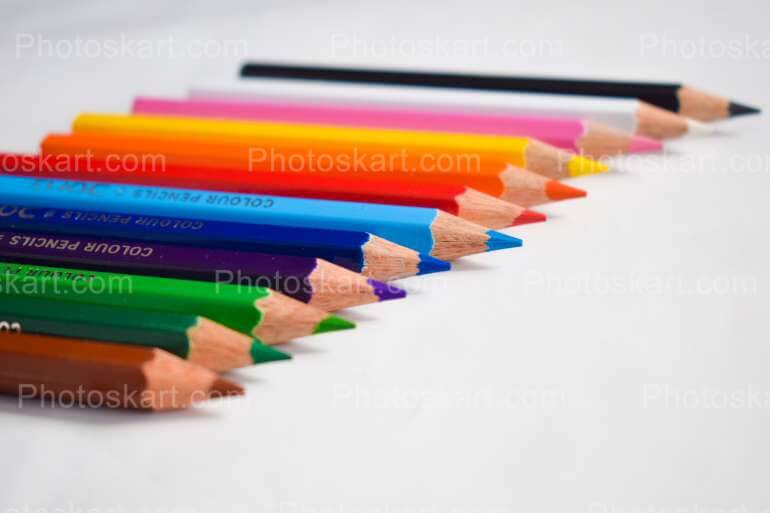 Multiple Colored Pencil Stock Images In A Row