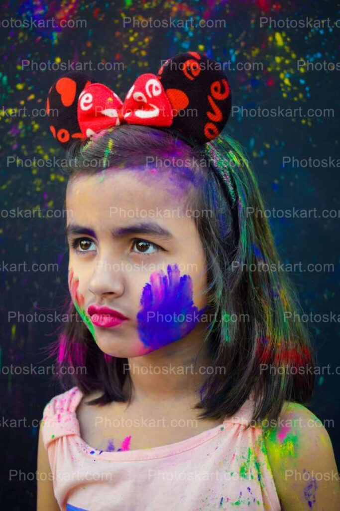 Smart Cute Indian Girl Portrait Stock Image In Holi