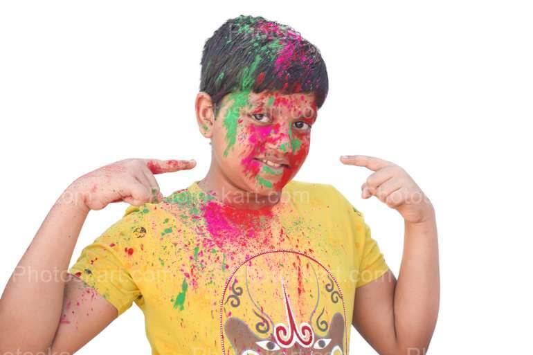 Smart Indian Boy Indicate His Smile With Colorful Face
