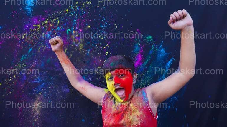 Smart Indian Boy Joyful And Colorful Face